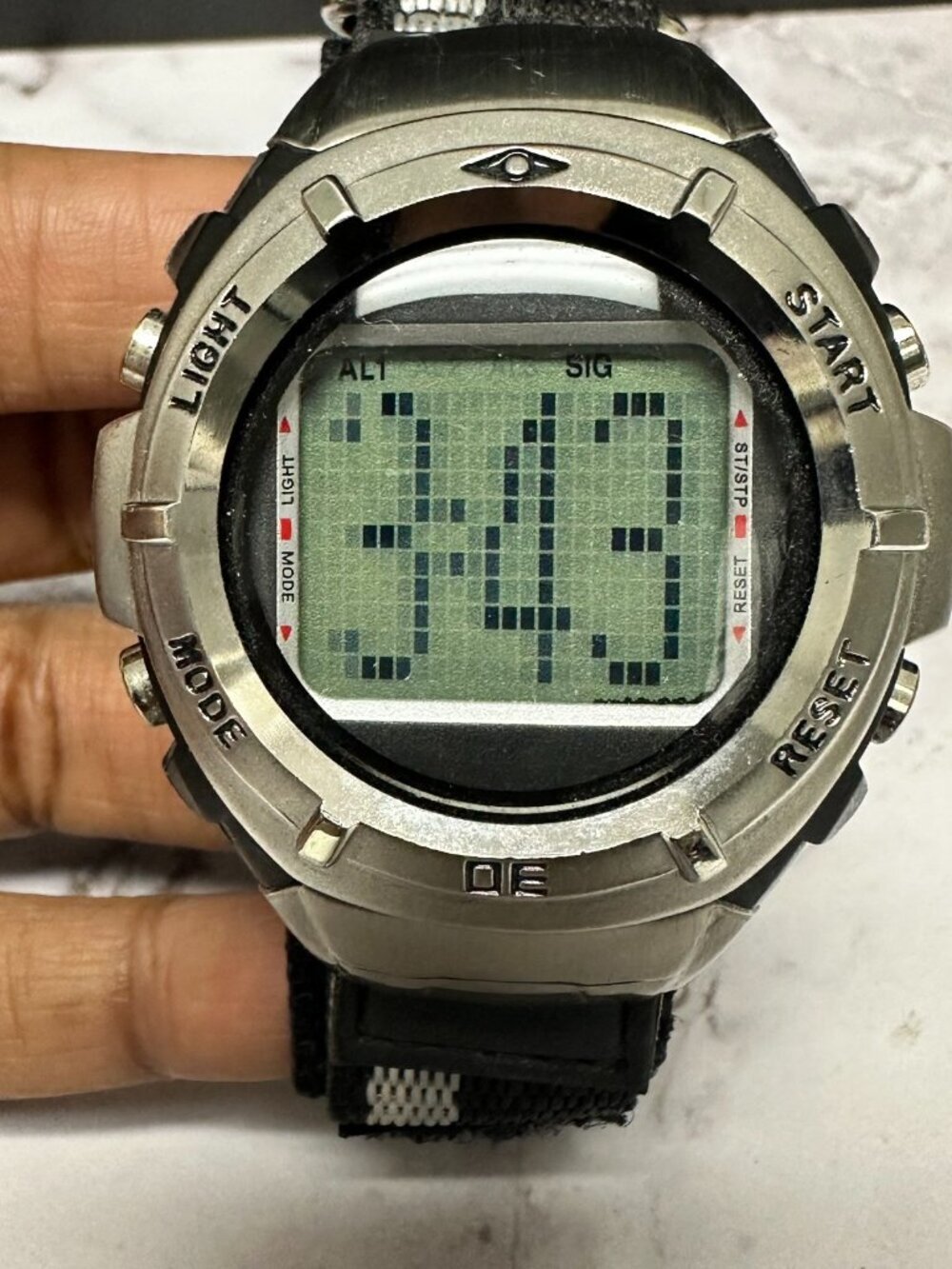 Athletic Works Digital Watch Men Black Silver Nylon Strap Band New Battery